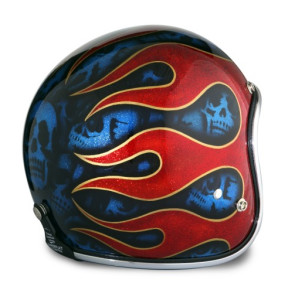 S1 54-55.5cm 70s Skull & Flames Seventies Jethelm Superflakes 2014 Helm Custom ECE
