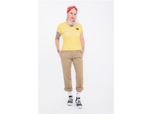 Queen Kerosin Damen T-Shirt Cropped Wild & Free Yellow