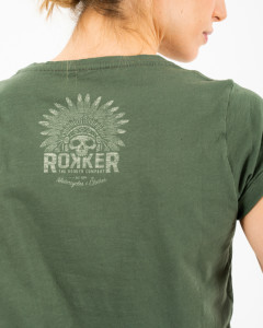 XS Rokker Indian Bonnet Olive Lady T-Shirt