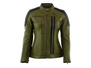Rusty Stitches Alice Green Black Women Leather Motorcycle Jacket